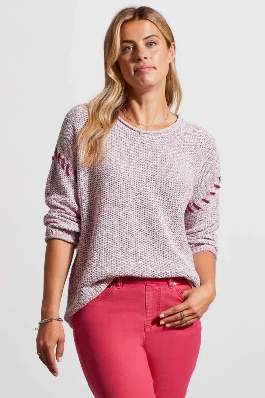DROP SHOULDER SWEATER-Raspberry sold by Tribal