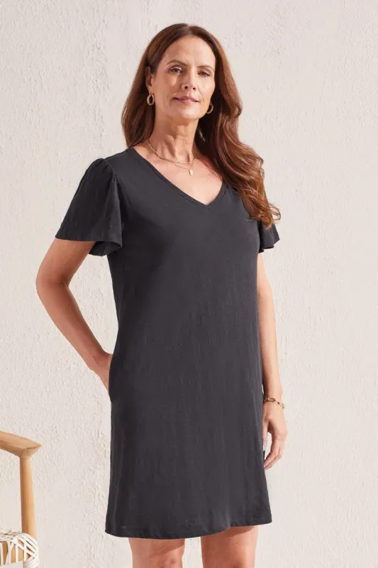 COTTON FLUTTER SLEEVE DRESS WITH POCKETS-Black sold by Tribal