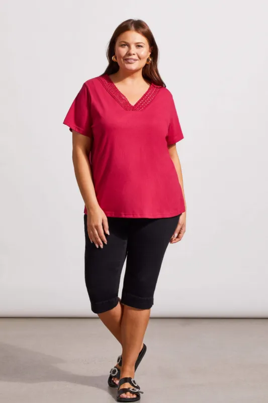 V-NECK TOP WITH CROCHET TRIM-Daiquiri sold by Tribal
