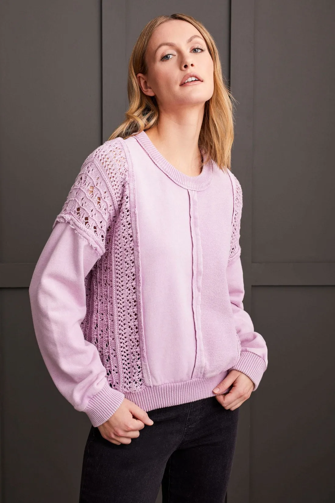 Stonewash Mix Media Raglan Pullover-Lt. Lavender Blush sold by Tribal
