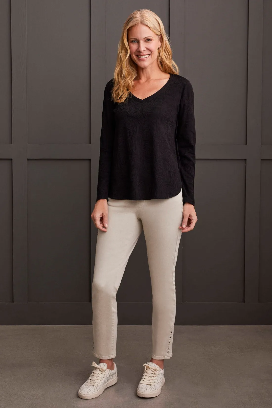 Jacquard Knit Top With Curved Hem-Black sold by Tribal product image thumbnail 2