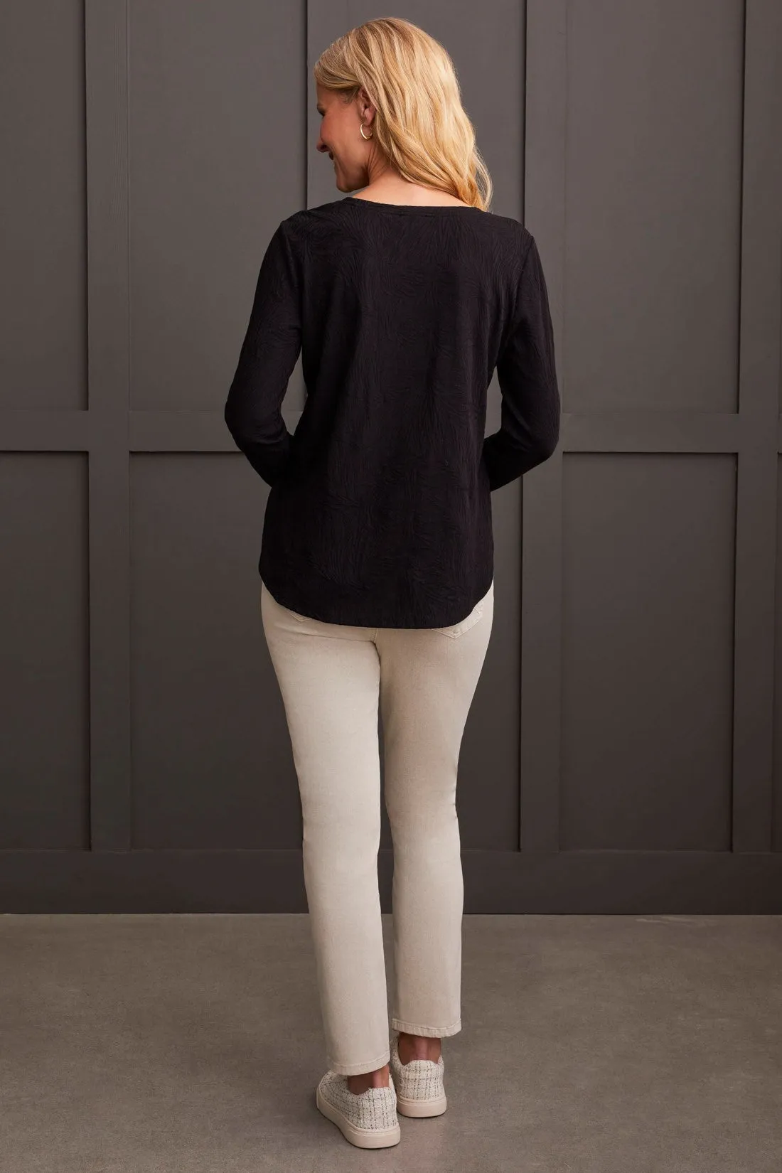 Jacquard Knit Top With Curved Hem-Black sold by Tribal product image thumbnail 3