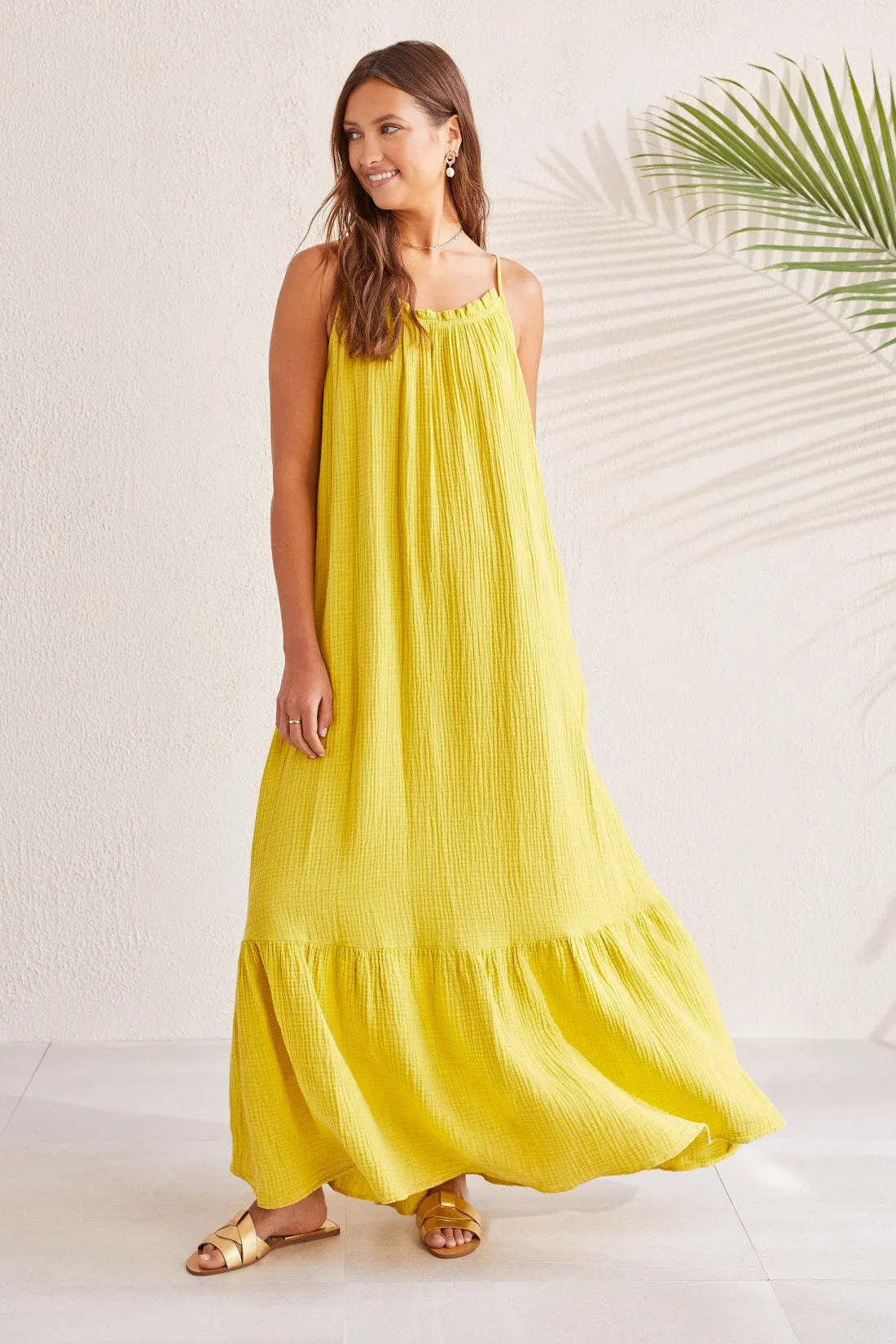 COTTON GAUZE MAXI DRESS WITH FRILLS AND POCKETS-W. limoncello sold by Tribal product image thumbnail 3