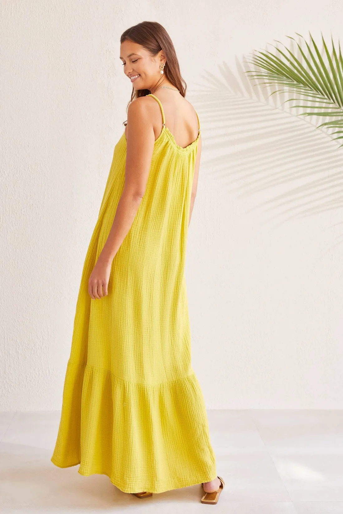 COTTON GAUZE MAXI DRESS WITH FRILLS AND POCKETS-W. limoncello sold by Tribal product image thumbnail 4