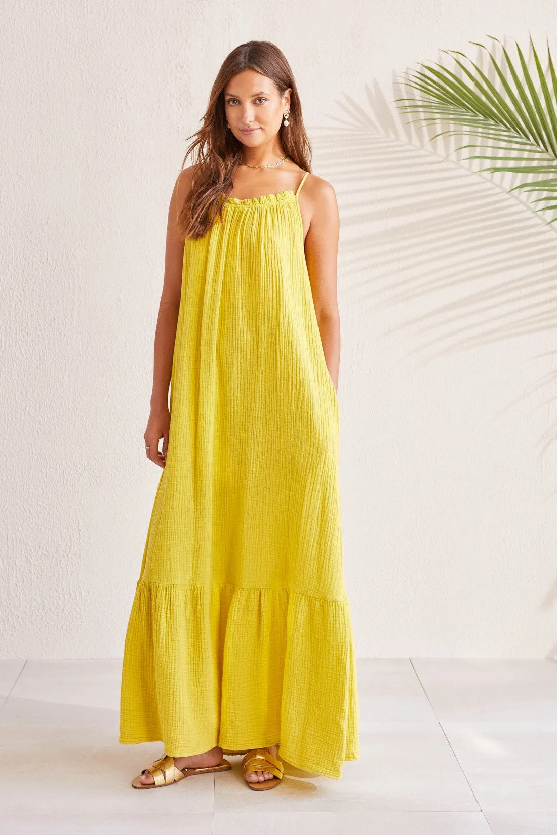 COTTON GAUZE MAXI DRESS WITH FRILLS AND POCKETS-W. limoncello sold by Tribal product image thumbnail 2