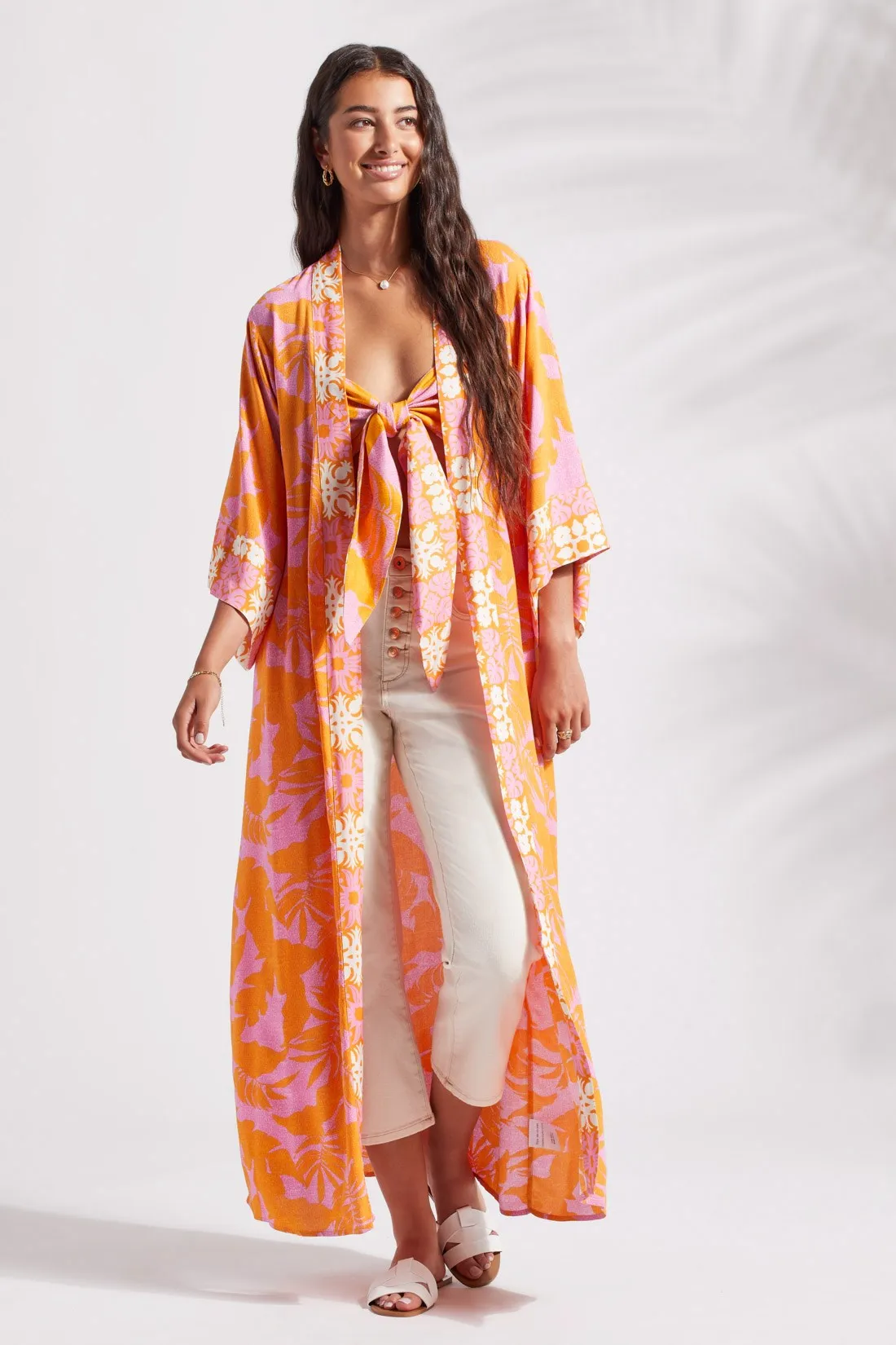 PRINTED DUSTER WITH KIMONO SLEEVES-Canary sold by Tribal