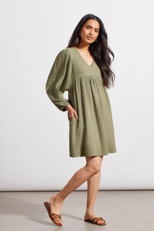 COTTON GAUZE PUFFY SLEEVE DRESS-Cactus sold by Tribal