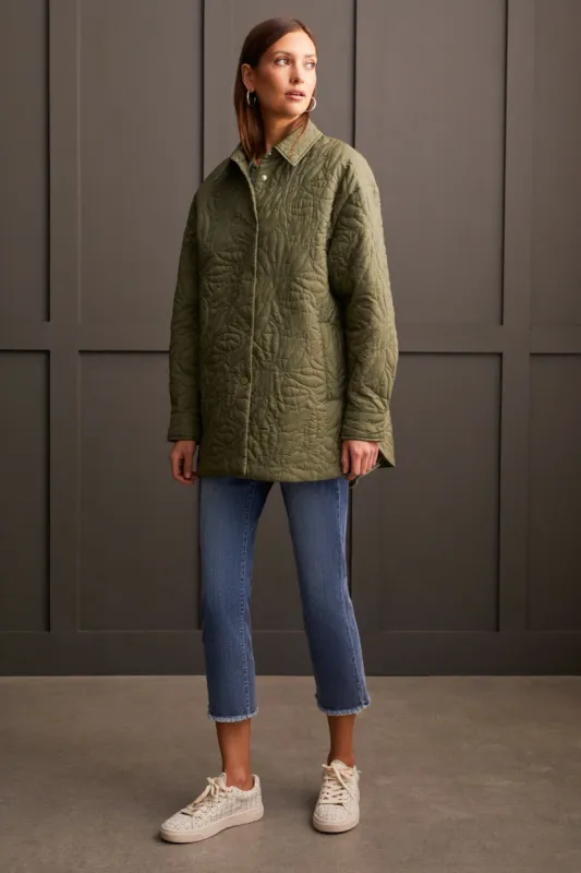 Quilted Snap Front Shacket With Patterned Lining-Clover Leaf sold by Tribal
