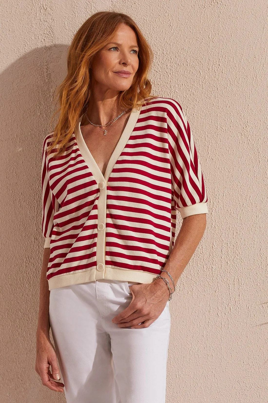 COTTON ELBOW SLEEVE DOLMAN CARDIGAN-Poppy red sold by Tribal