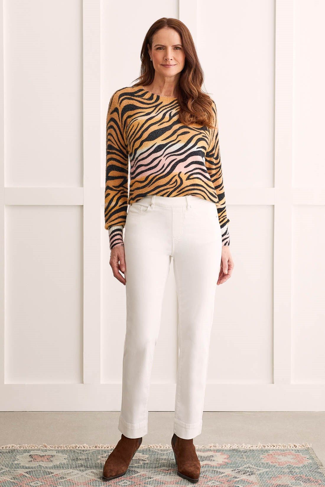 FIVE-POCKET PULL-ON PANTS-Cream sold by Tribal