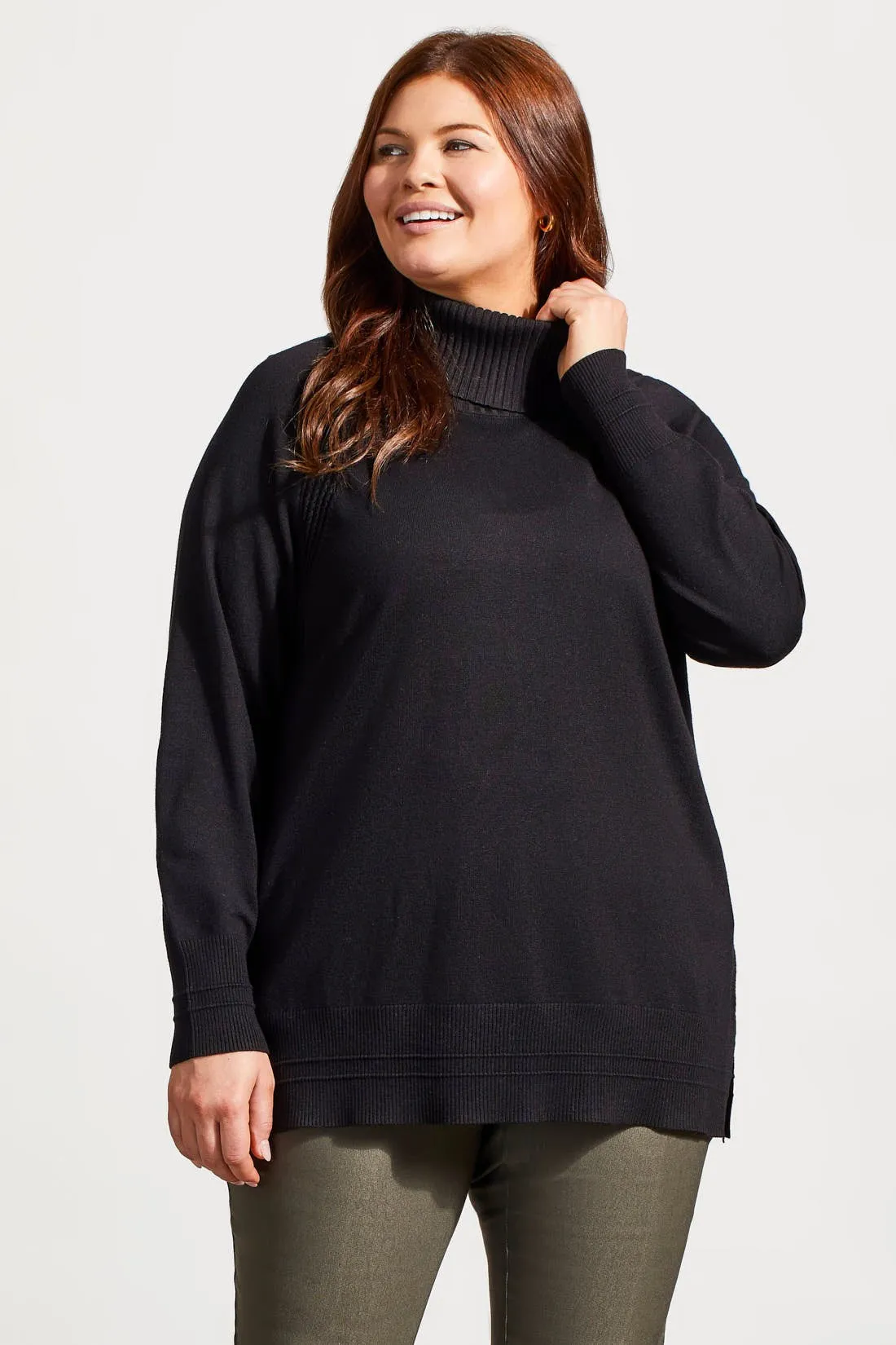 Raglan Sleeve Cowl Neck Sweater With Front Stitch Detail-Black sold by Tribal product image thumbnail 2