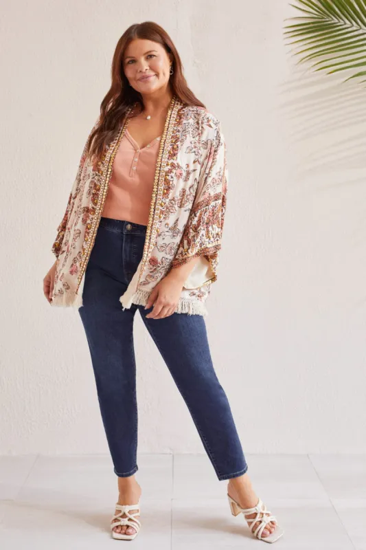 EMBELLISHED KIMONO-Cashew sold by Tribal