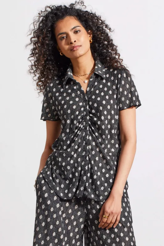 PRINTED SHORT-SLEEVE BUTTON-UP SHIRT-Black sold by Tribal