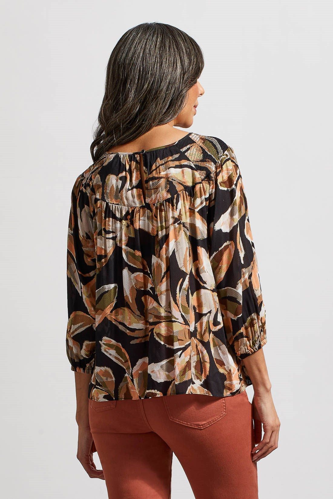 PRINTED CHALLIS BLOUSE WITH SMOCKED DETAILS-Mosstone sold by Tribal product image thumbnail 3