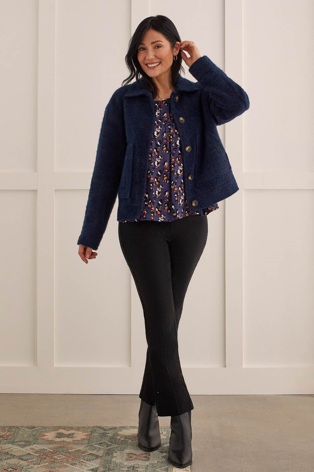 BOUCLE BUTTON-UP JACKET-Sapphire sold by Tribal product image thumbnail 4