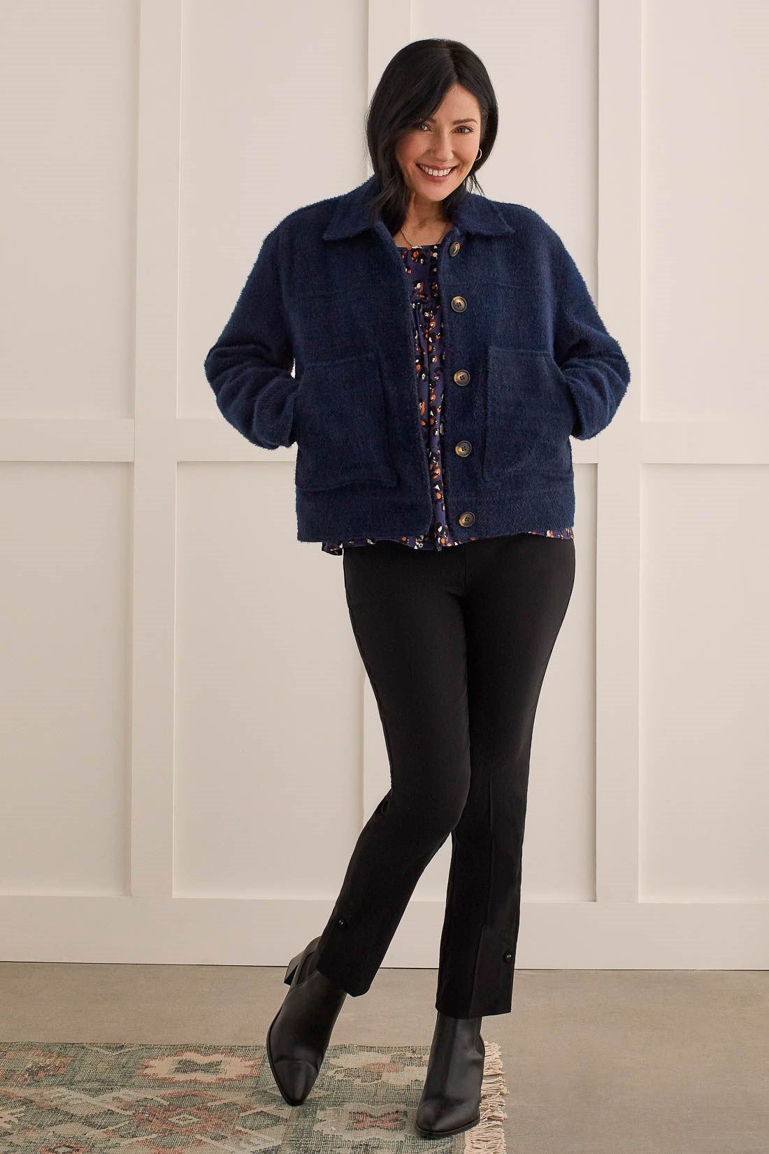 BOUCLE BUTTON-UP JACKET-Sapphire sold by Tribal