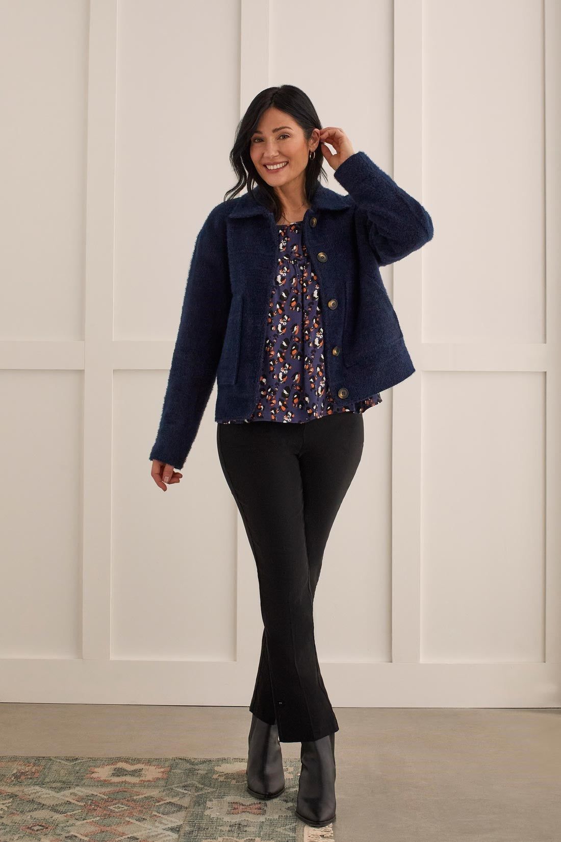 BOUCLE BUTTON-UP JACKET-Sapphire sold by Tribal product image thumbnail 2