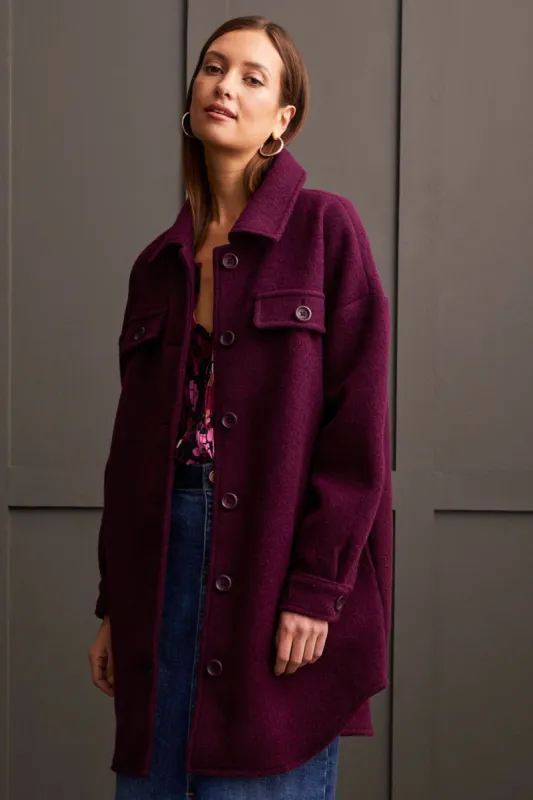 Boiled Wool Jacket With Pockets-Dark Plum sold by Tribal