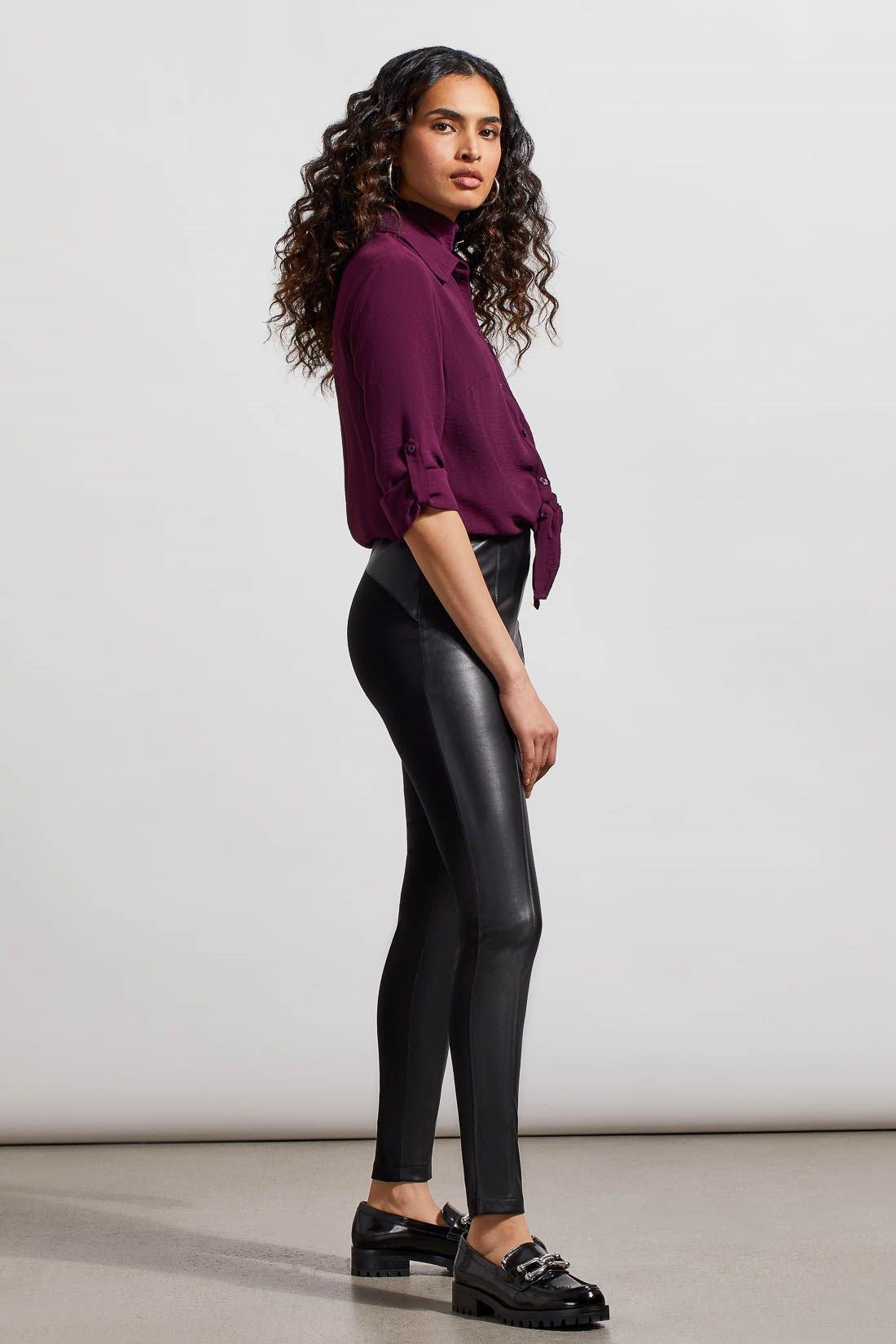 FAUX LEATHER COMBO LEGGINGS-Black sold by Tribal product image thumbnail 2