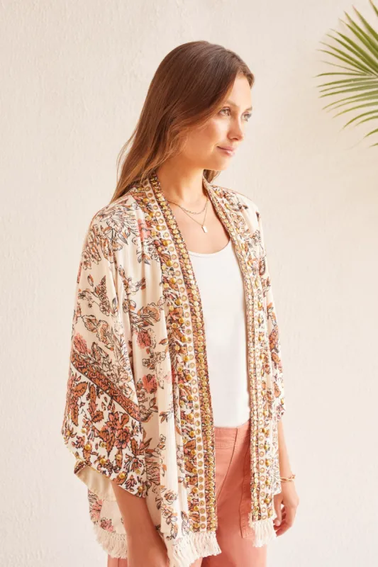EMBELLISHED KIMONO-Cashew sold by Tribal