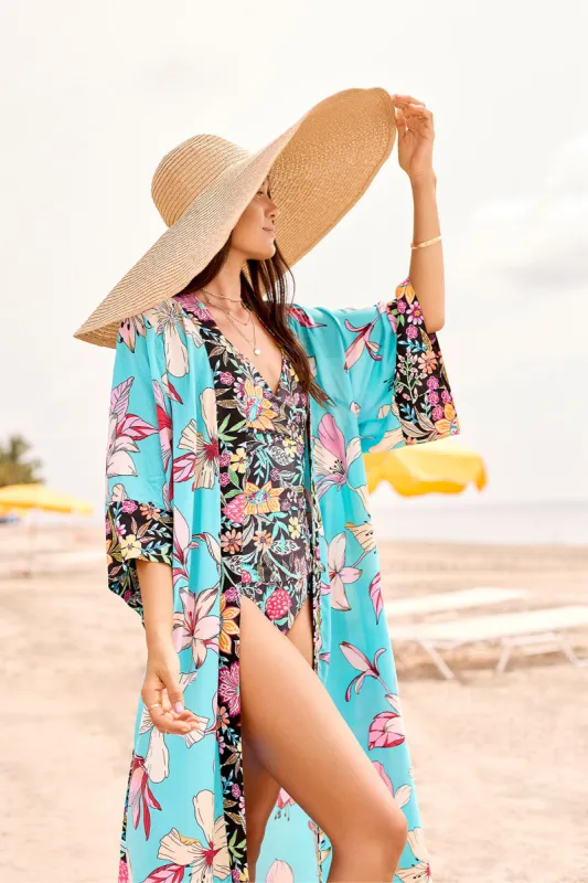 PRINTED DUSTER WITH KIMONO SLEEVES-Honolulu sold by Tribal