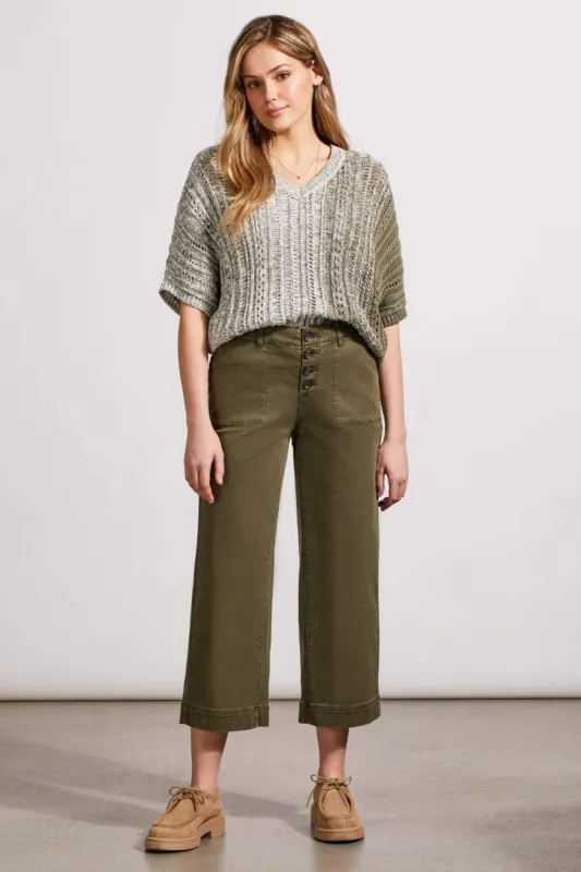 AUDREY BUTTON FLY WIDE LEG CROP JEANS-Olive sold by Tribal