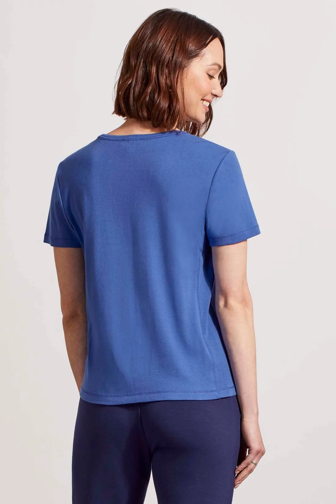 COTTON RIB NOTCH-NECK TOP WITH SHORT SLEEVES-Cobalt sold by Tribal product image thumbnail 4