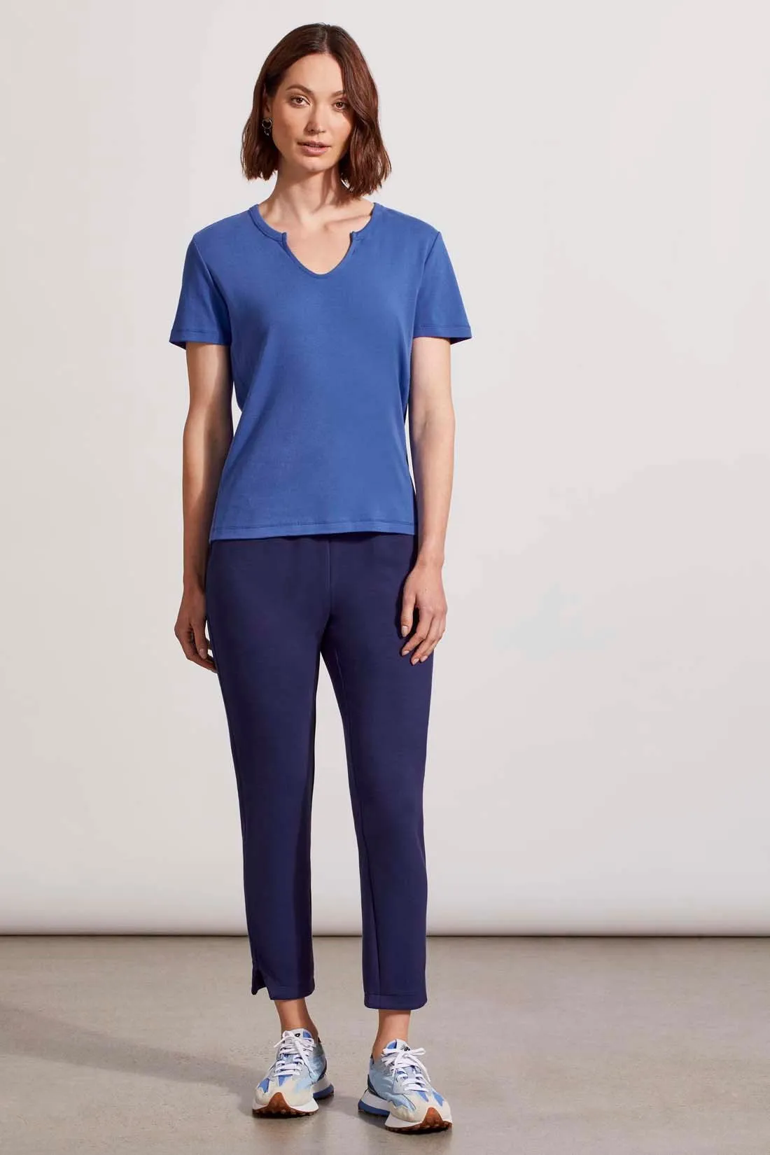 COTTON RIB NOTCH-NECK TOP WITH SHORT SLEEVES-Cobalt sold by Tribal