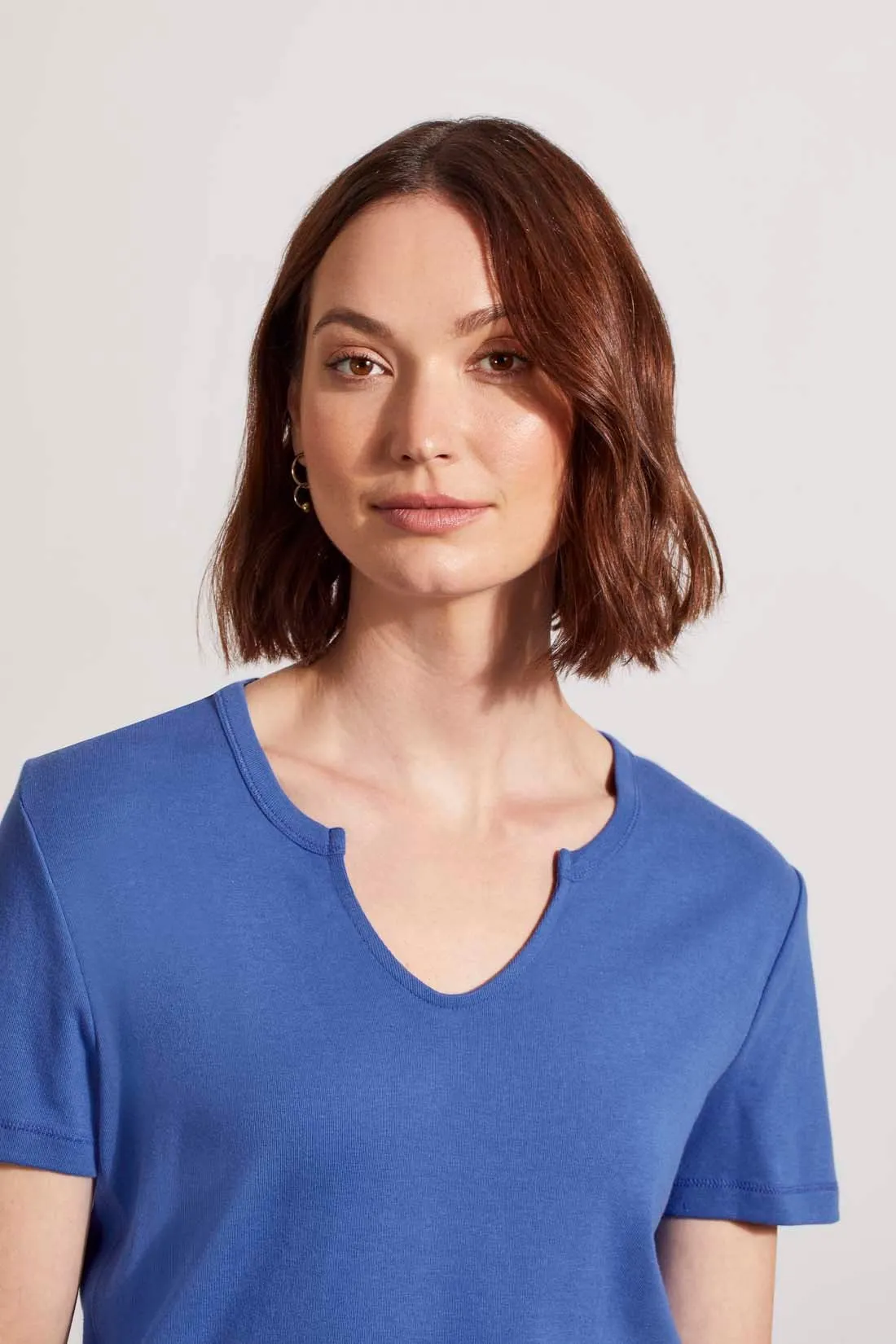 COTTON RIB NOTCH-NECK TOP WITH SHORT SLEEVES-Cobalt sold by Tribal product image thumbnail 3