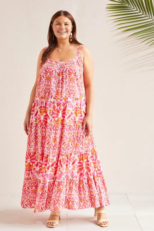 PRINTED MAXI DRESS WITH SIDE SEAM POCKETS-Amberglow sold by Tribal