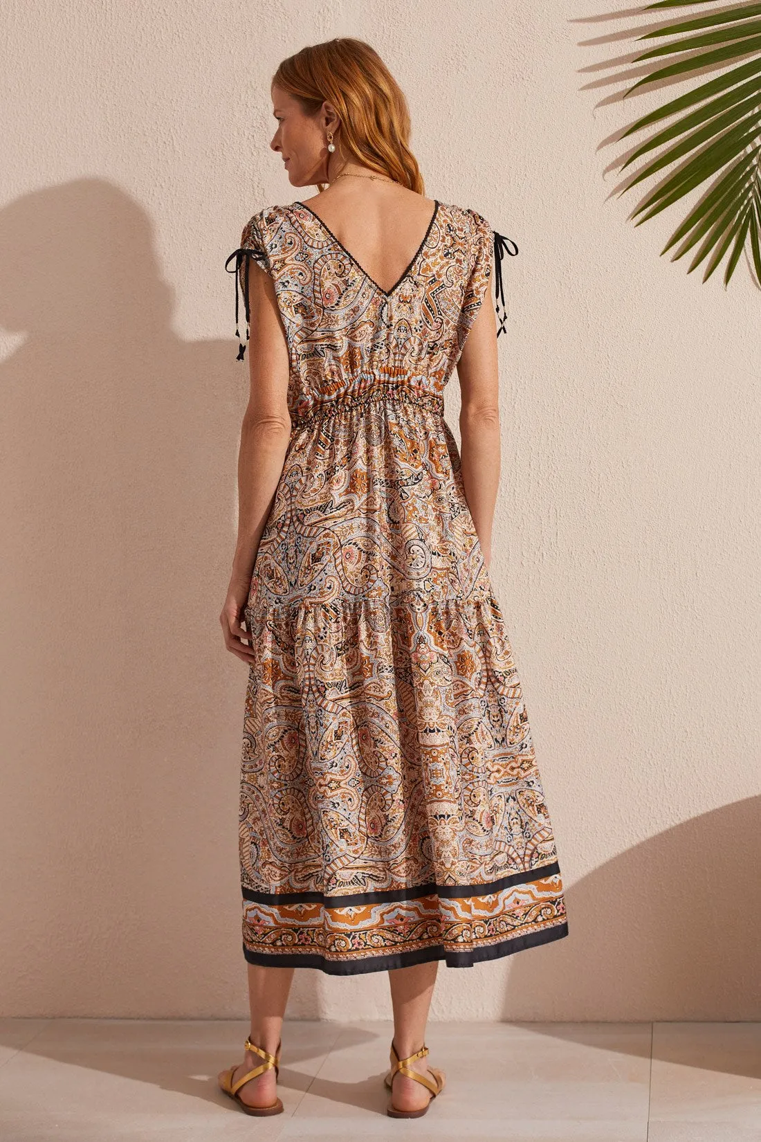 PRINTED MAXI DRESS WITH SHOULDER TIES-Caramel sold by Tribal product image thumbnail 4