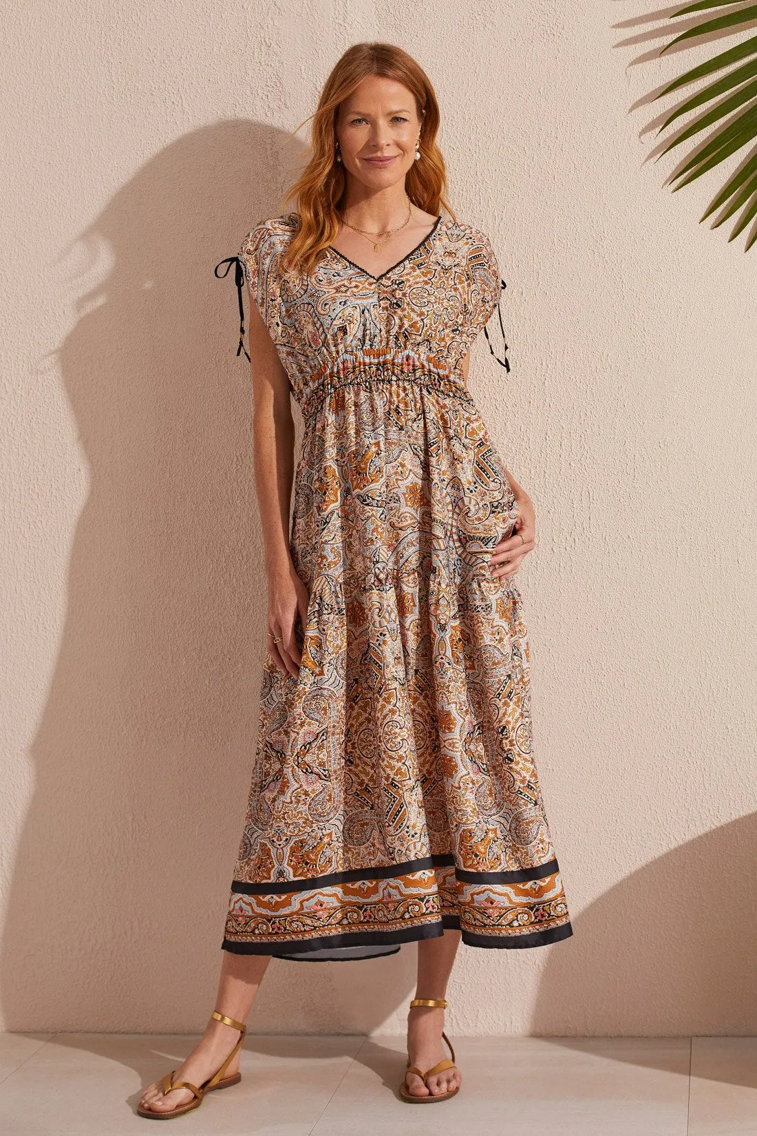 PRINTED MAXI DRESS WITH SHOULDER TIES-Caramel sold by Tribal product image thumbnail 2