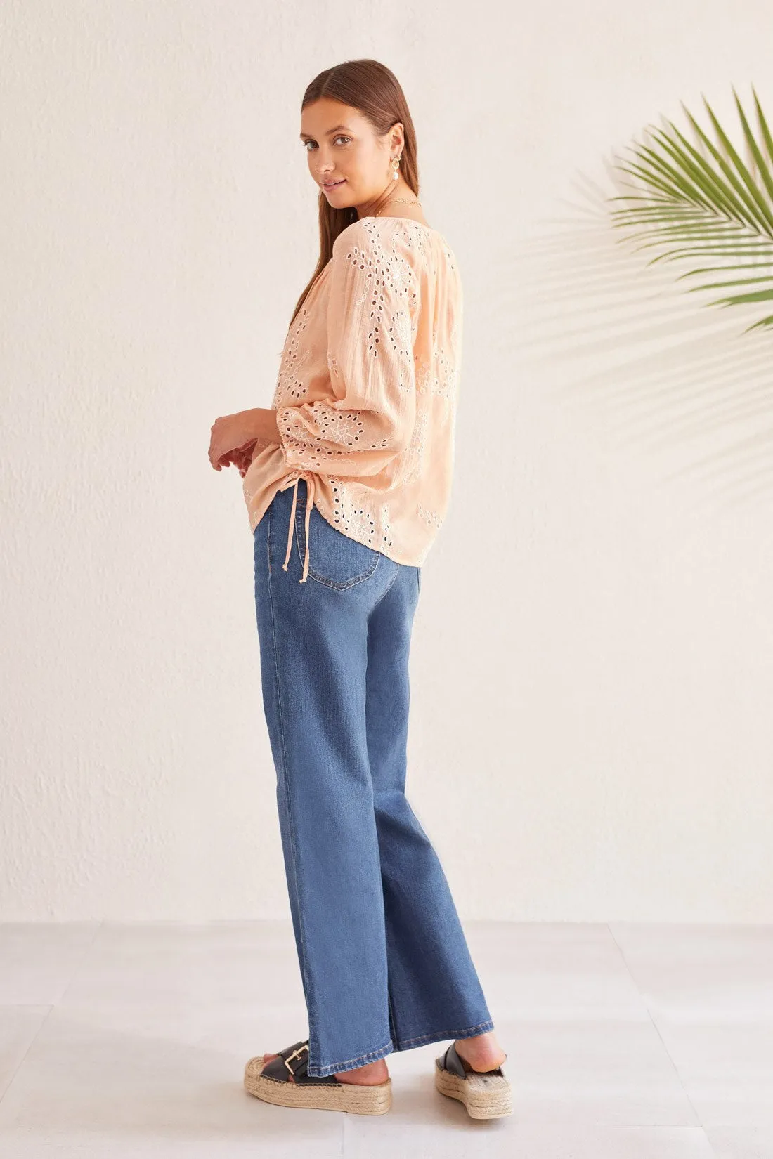 EMBROIDERED THREE-QUARTER SLEEVE BLOUSE-Peach sun sold by Tribal product image thumbnail 4