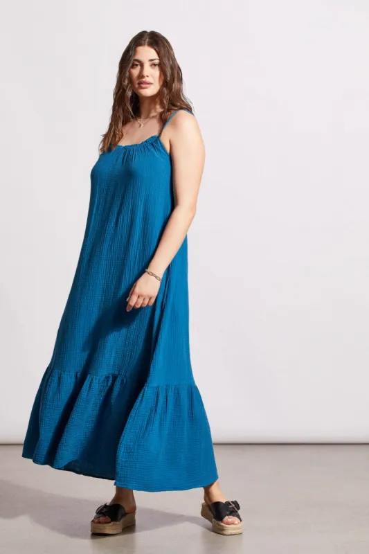 COTTON GAUZE MAXI DRESS WITH FRILLS AND POCKETS-Oceanside sold by Tribal