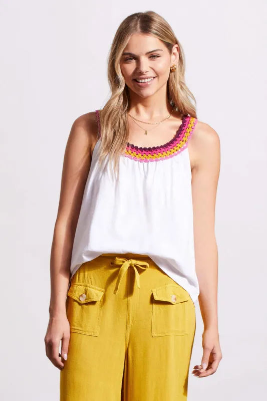 FLOWY CROCHET-NECK SLEEVELESS TOP-White sold by Tribal