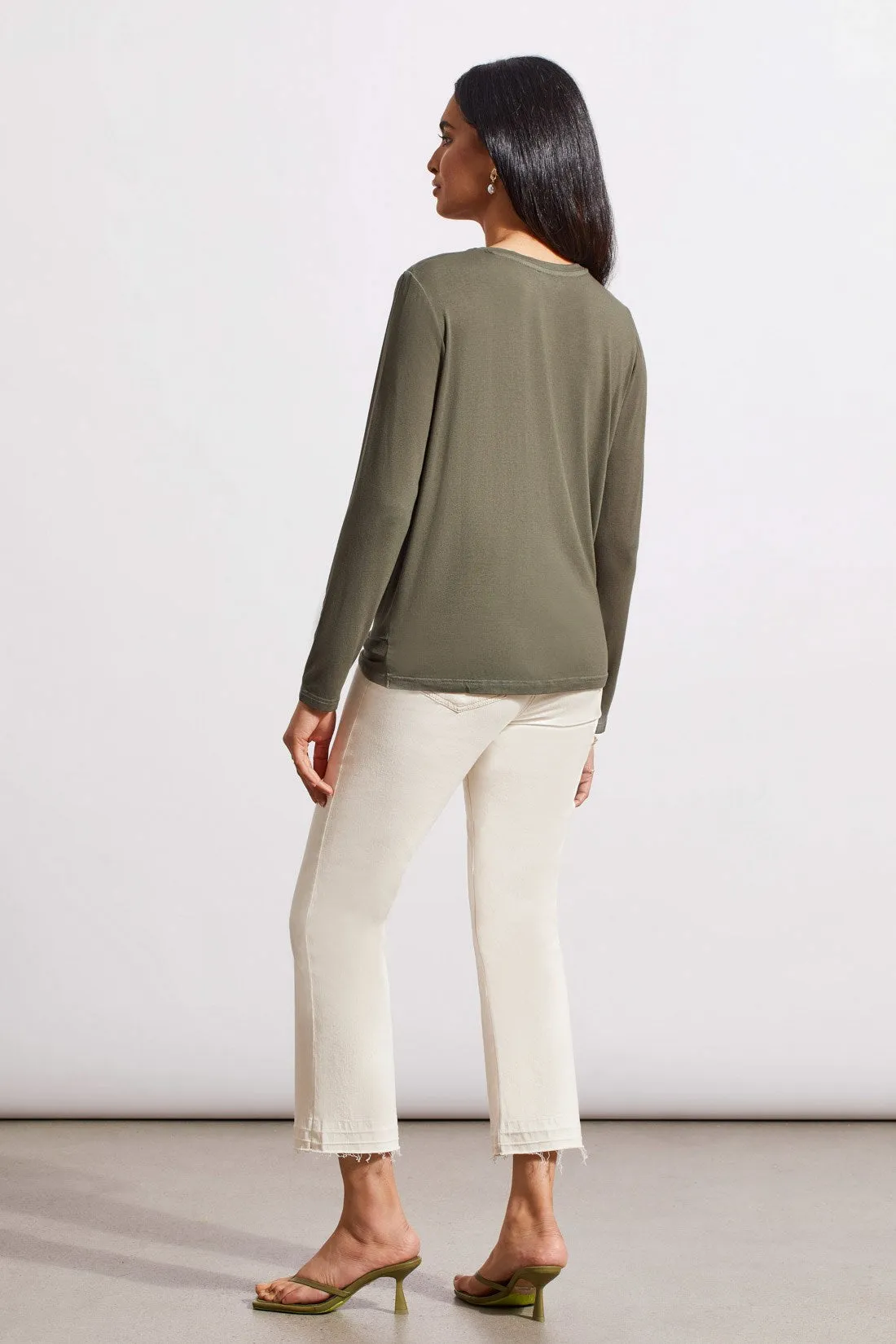 STRETCH CREW NECK TOP WITH TWIST FRONT-Ferngreen sold by Tribal product image thumbnail 3