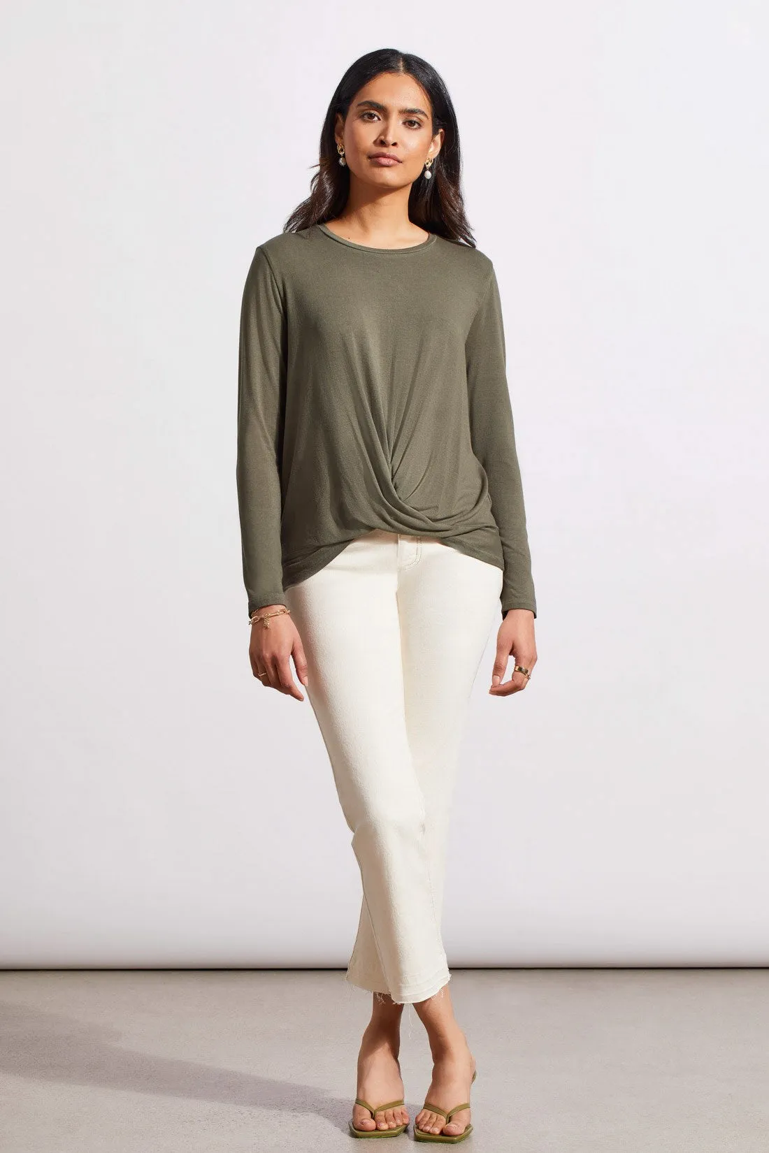 STRETCH CREW NECK TOP WITH TWIST FRONT-Ferngreen sold by Tribal product image thumbnail 2
