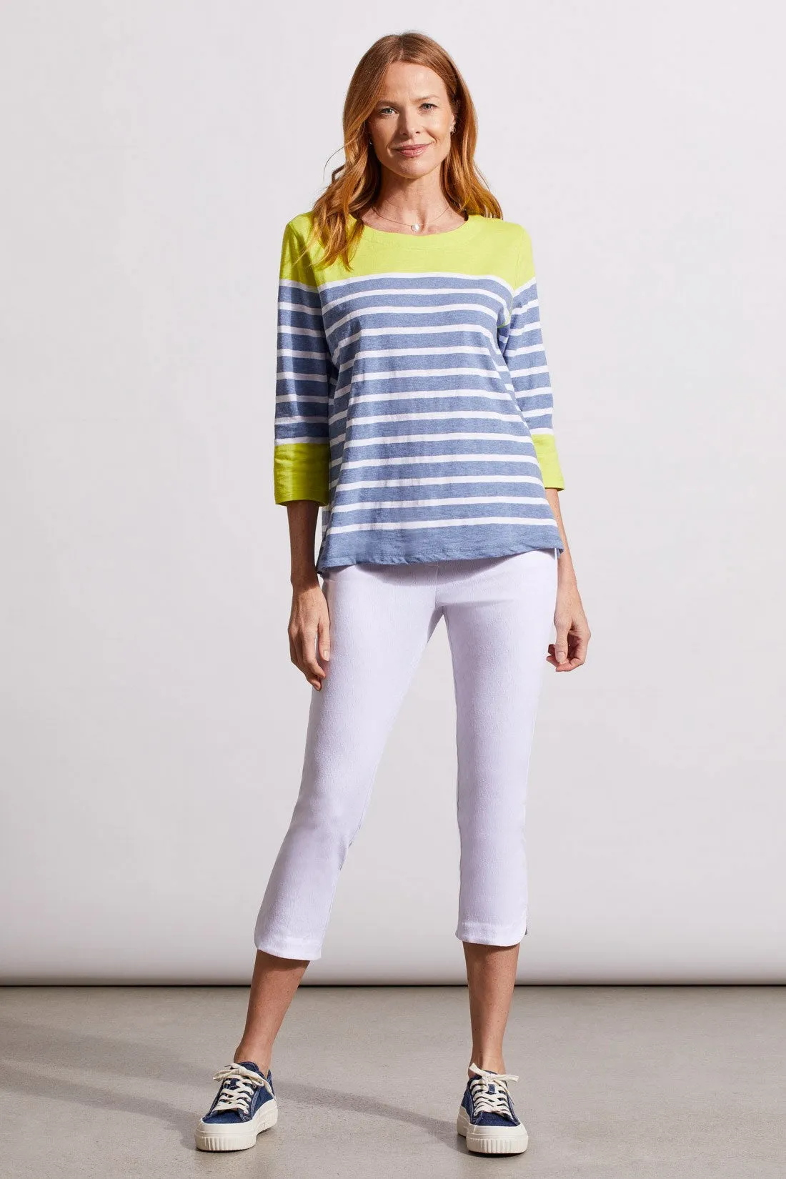 PRINTED COTTON BOATNECK TOP WITH COLOR BLOCK-Lime sold by Tribal product image thumbnail 3