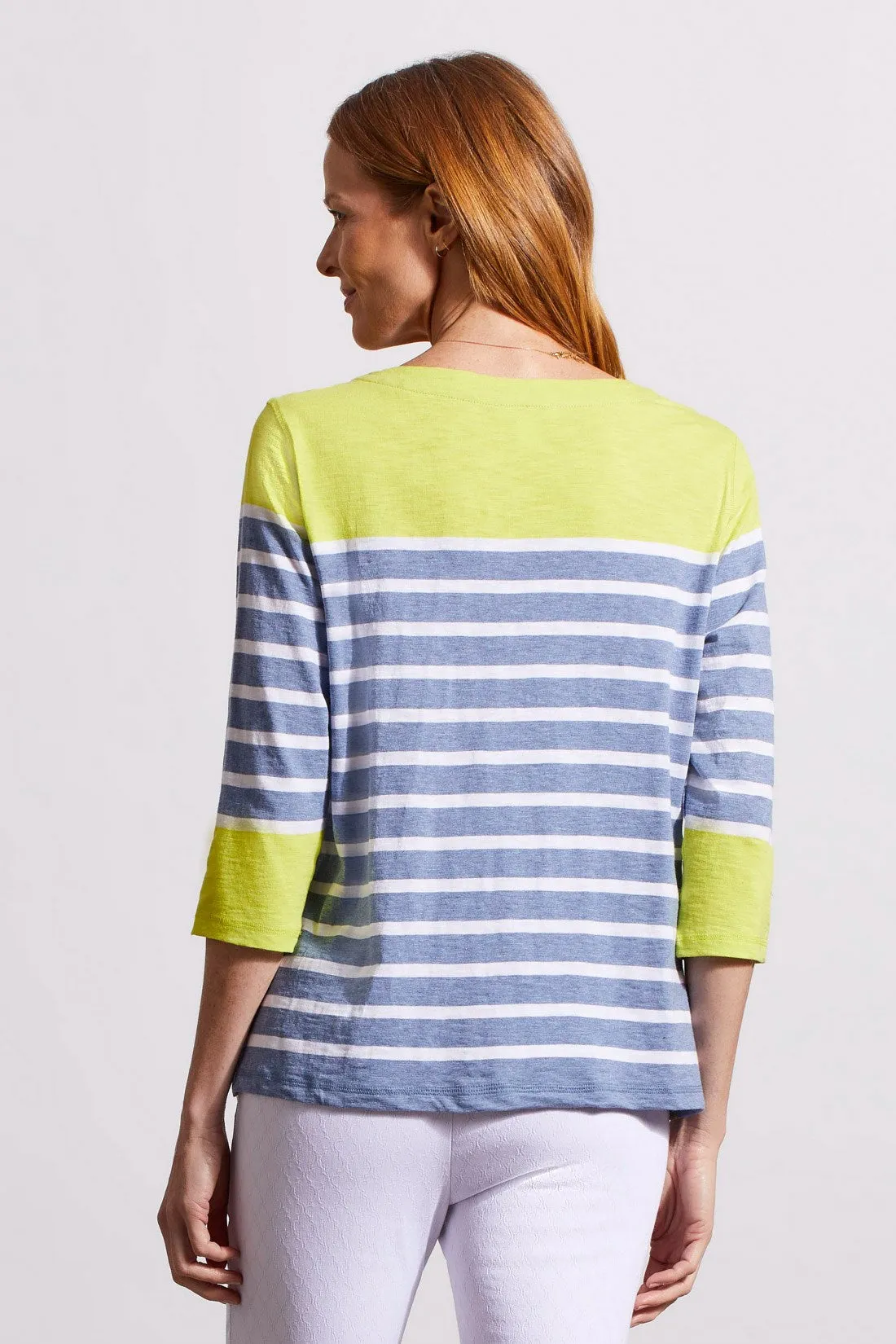 PRINTED COTTON BOATNECK TOP WITH COLOR BLOCK-Lime sold by Tribal product image thumbnail 4