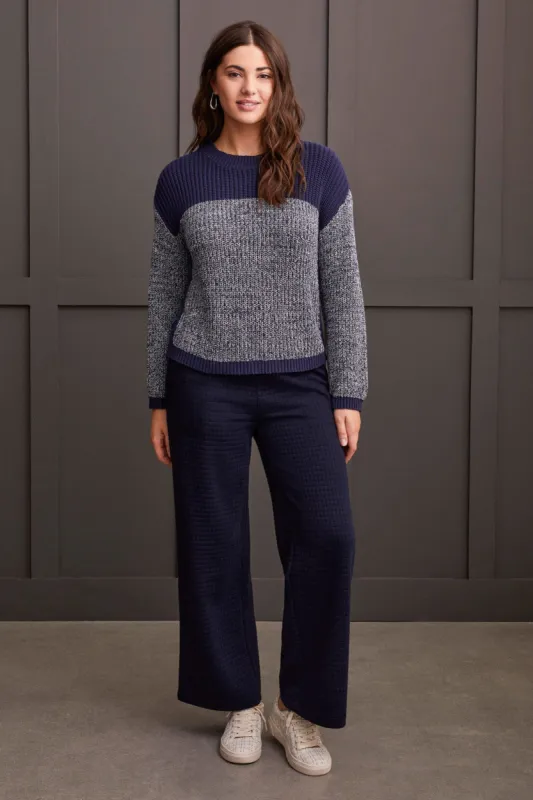 Long Sleeve Crew Neck Colorblock Sweater-Sapphire sold by Tribal