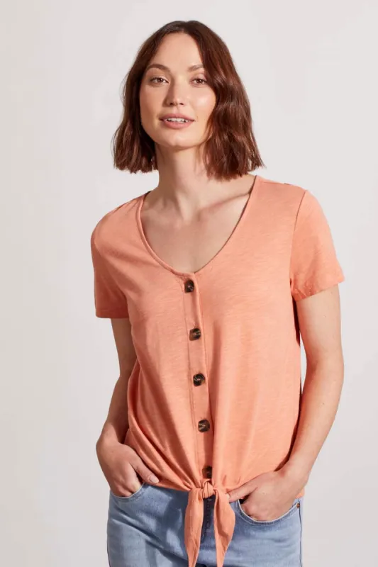BUTTON KNOT-HEM TOP-Mutedclay sold by Tribal