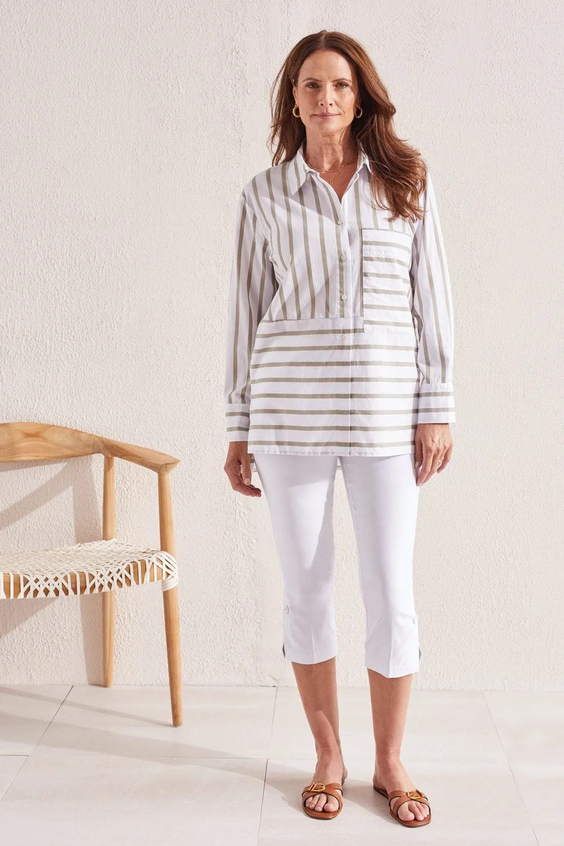STRIPED COTTON BUTTON-UP SHIRT-Driedsage sold by Tribal product image thumbnail 2