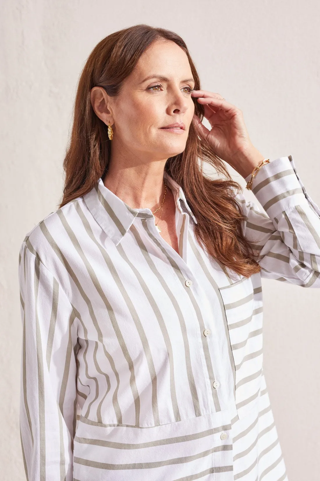 STRIPED COTTON BUTTON-UP SHIRT-Driedsage sold by Tribal product image thumbnail 3