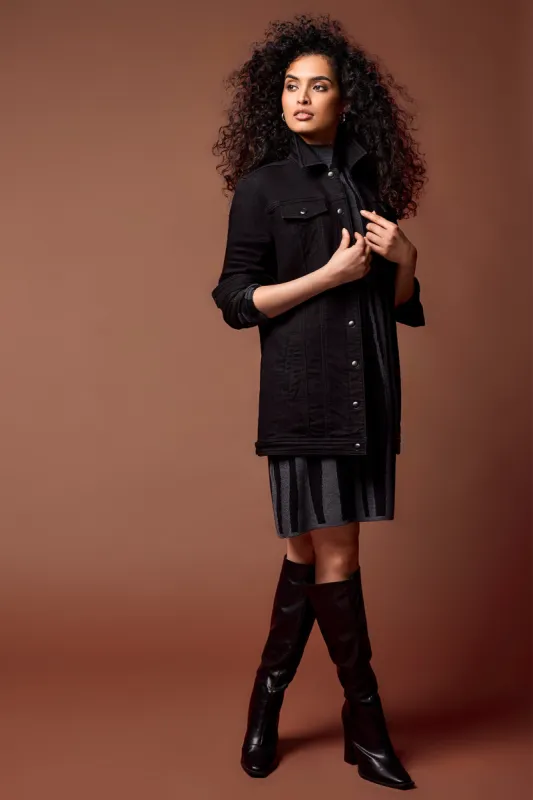 COMFORT KNIT DENIM JACKET WITH SNAP CLOSURE-Black sold by Tribal