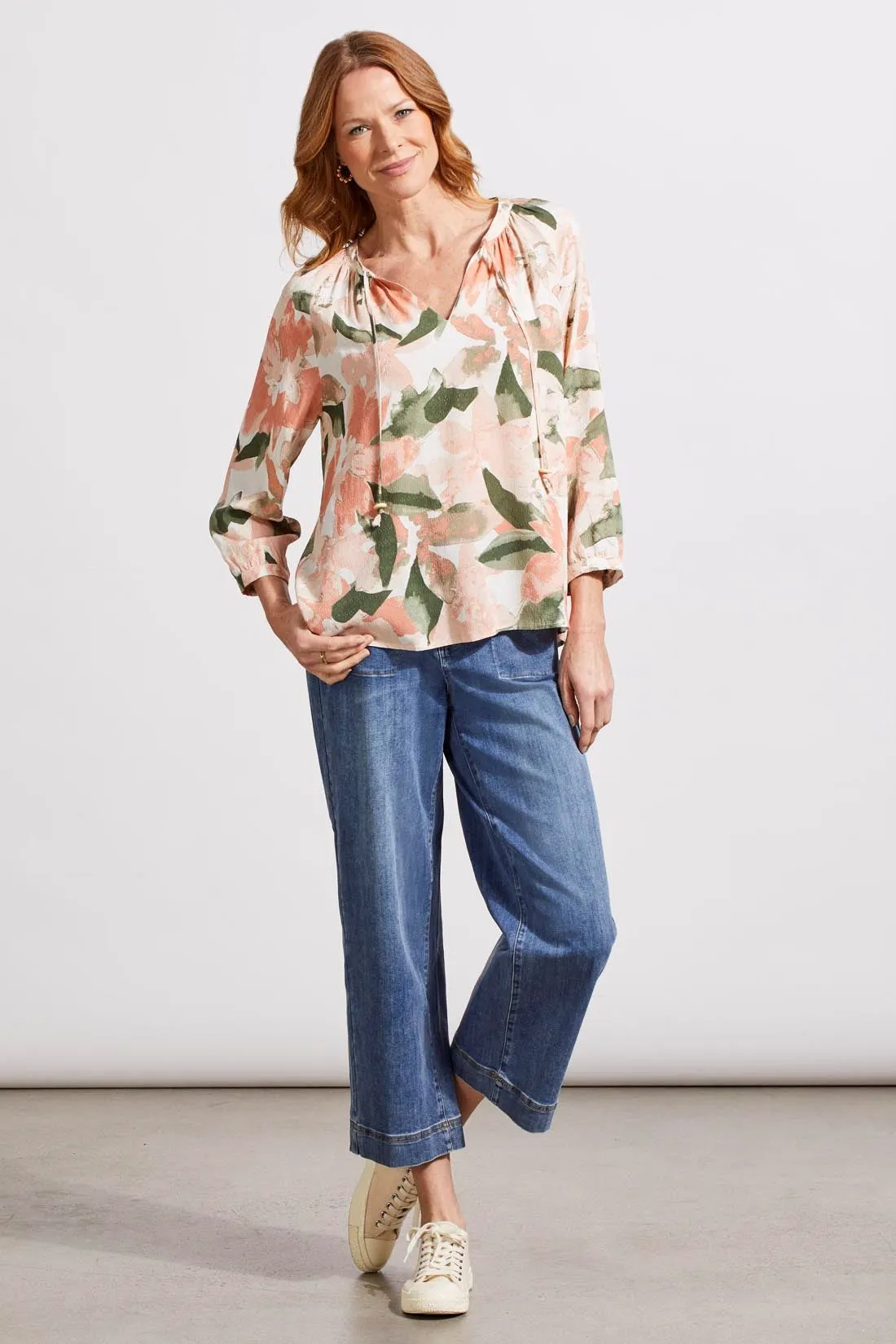 PRINTED CHALLIS BLOUSE WITH TIES-Mutedclay sold by Tribal product image thumbnail 2