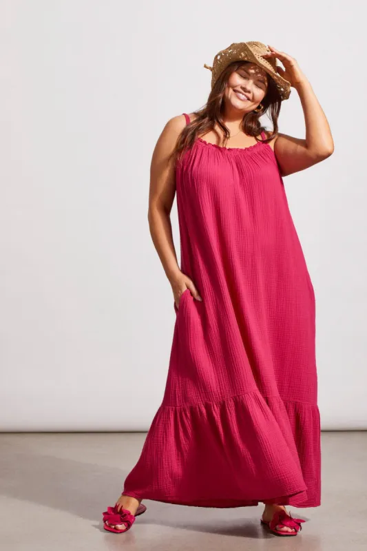 COTTON GAUZE MAXI DRESS WITH FRILLS AND POCKETS-Daiquiri sold by Tribal