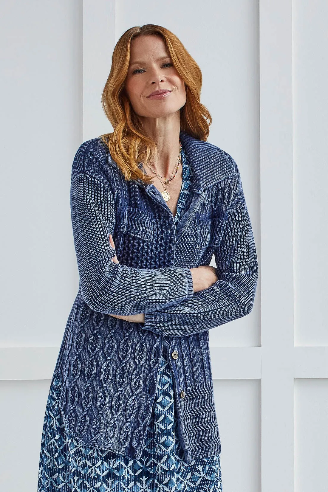 PATCHWORK KNIT SHACKET WITH CONTRAST BUTTONS-Nightfall sold by Tribal product image thumbnail 2