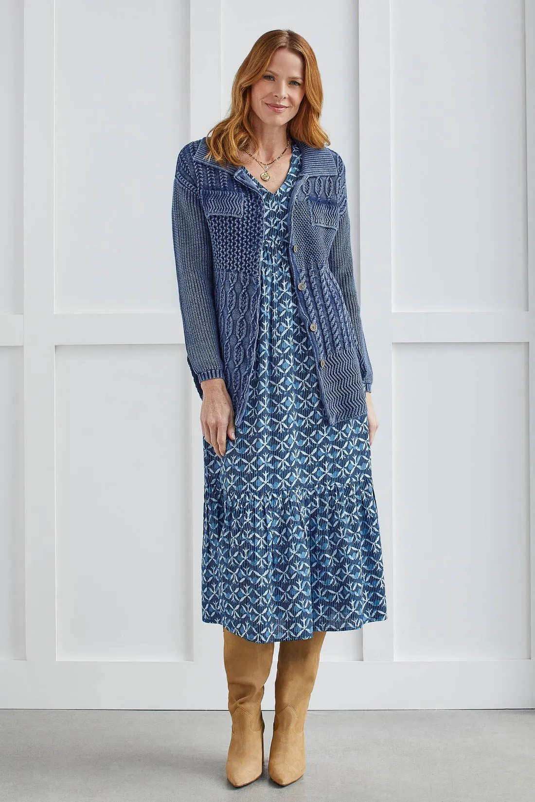 PATCHWORK KNIT SHACKET WITH CONTRAST BUTTONS-Nightfall sold by Tribal product image thumbnail 3