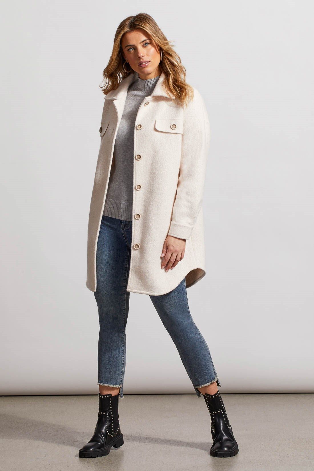 BOILED WOOL JACKET WITH POCKETS-Bone sold by Tribal