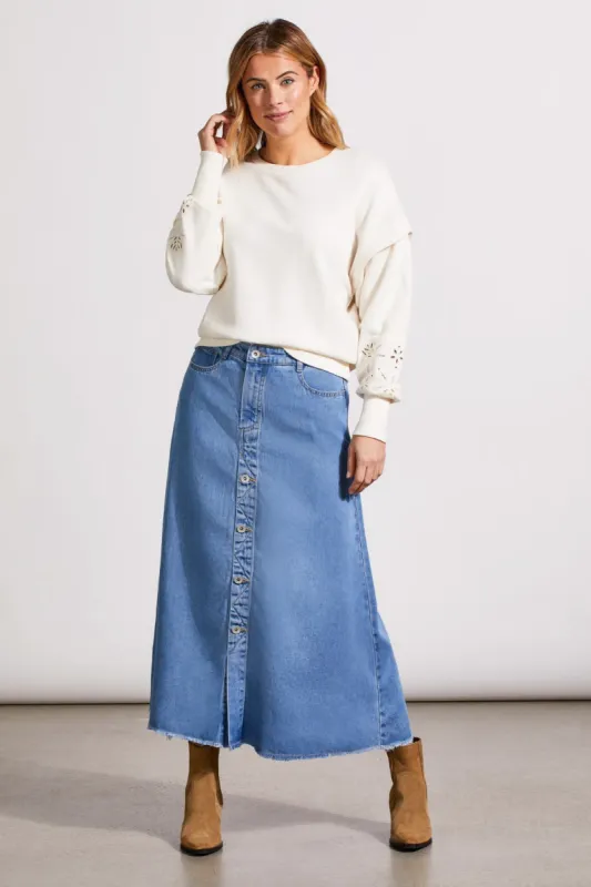 Soft French Terry Crew Neck Pullover With Sleeve Embellishment-Eggshell sold by Tribal